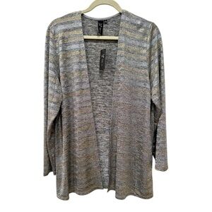 NWT Striped Open Front Cardigan Silver Gold Metallic Party Event Shiny Sz L